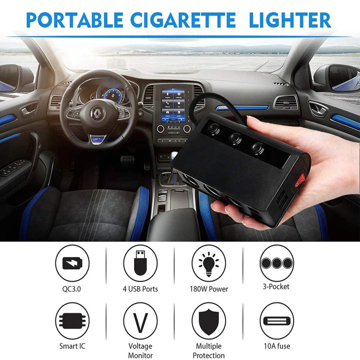 Lisslune | 4-Port Car Fast Charger Adapter - Cigarette Lighter Sockets & USB Ports