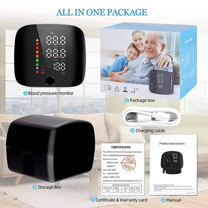 Lisslune | Smart Wrist Blood Pressure Monitor – Electronic Portable Sphygmomanometer with Voice Alerts