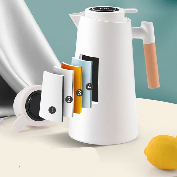 Lisslune | Insulated Glass Thermo Jug – Temperature Display & Wood Handle