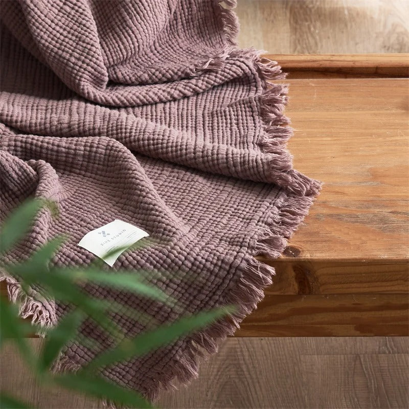 Lisslune | Allison Tassel Cotton Blanket 100% Woven Throw Blanket