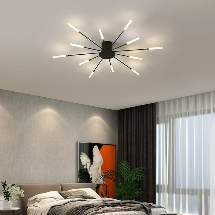 Lisslune | Modern Industrial Ceiling Lamp Sputnik Fireworks | Black & Gold Finish. LED Lighting for Living Room. Dining Room & Bedroom Decor
