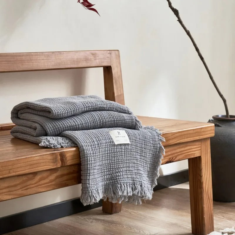 Lisslune | Allison Tassel Cotton Blanket 100% Woven Throw Blanket