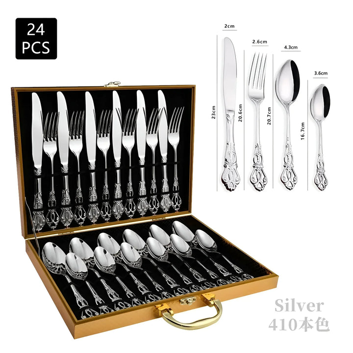 Lisslune | Luxurious 24-piece Gold Cutlery Set with Elegant Embellishment