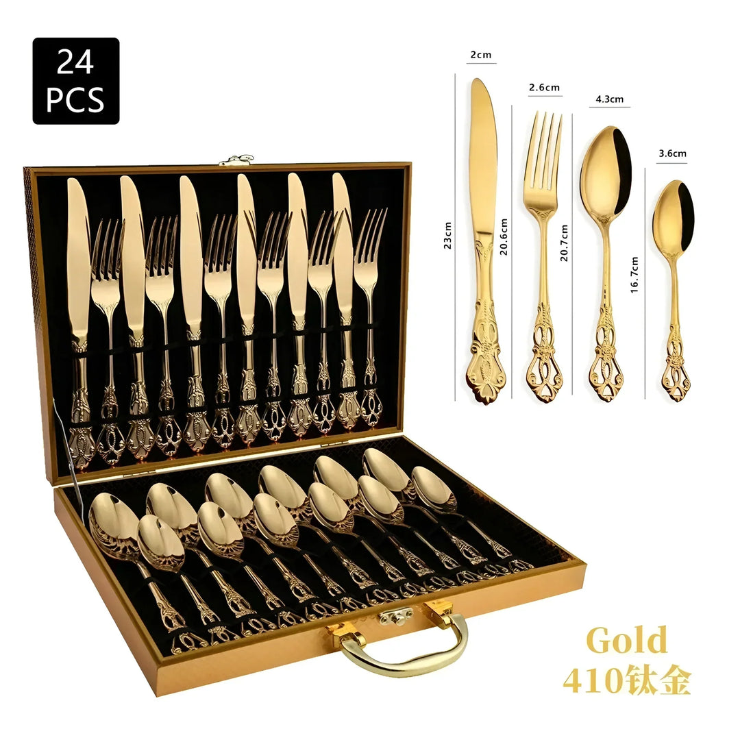 Lisslune | Luxurious 24-piece Gold Cutlery Set with Elegant Embellishment