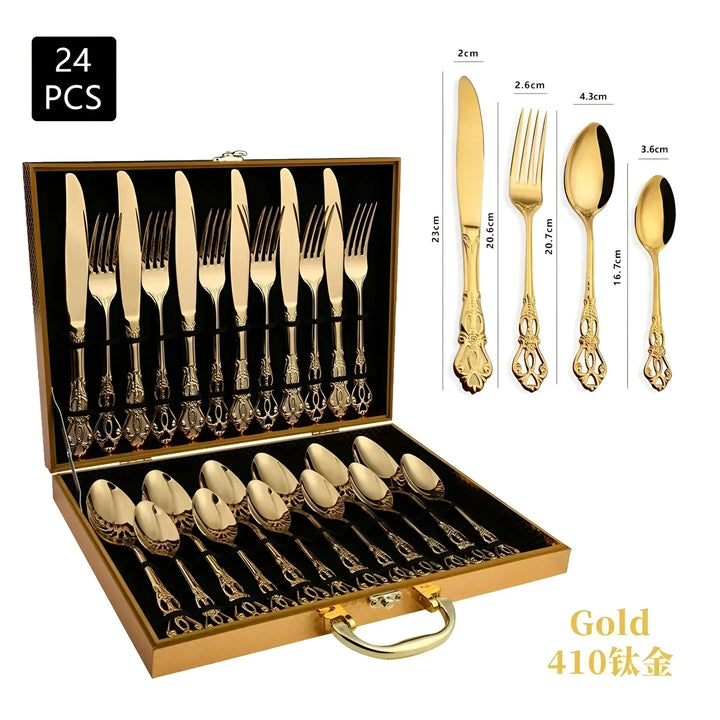 Lisslune | Luxurious 24-piece Gold Cutlery Set with Elegant Embellishment