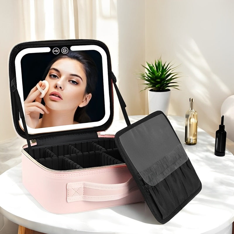 Lisslune | Travel Makeup Bag with LED Mirror and Spacious Storage