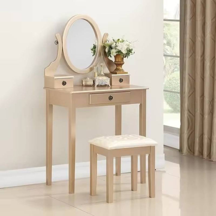 Lisslune | Makeup Vanity with Mirror and Upholstered Stool