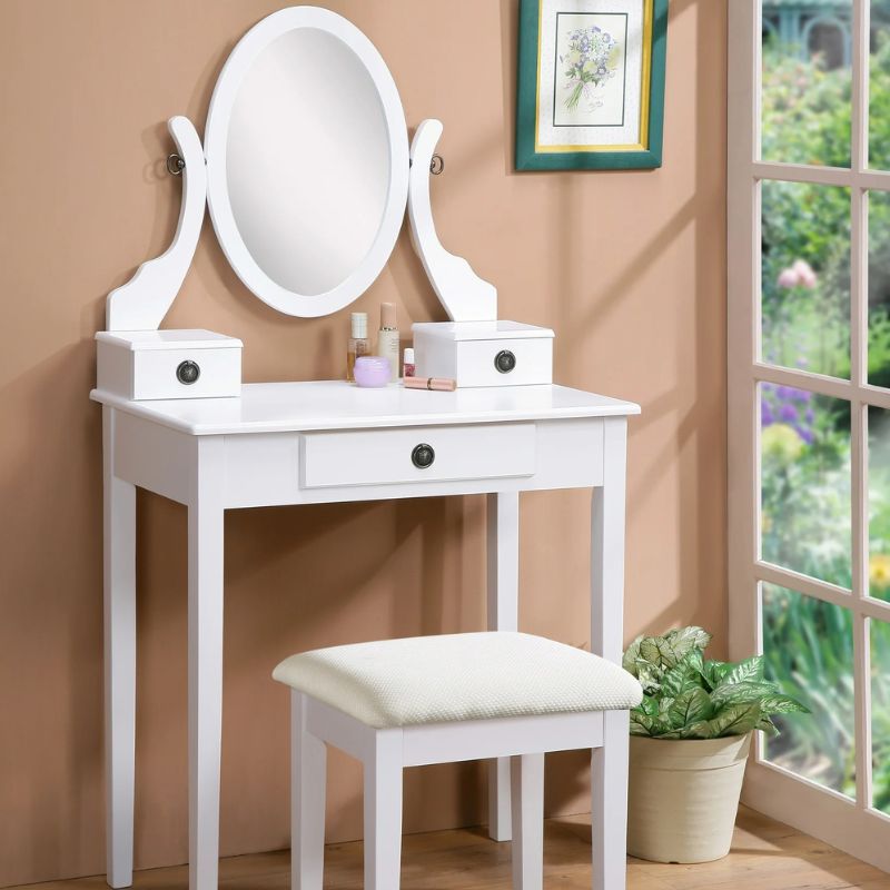 Lisslune | Makeup Vanity with Mirror and Upholstered Stool