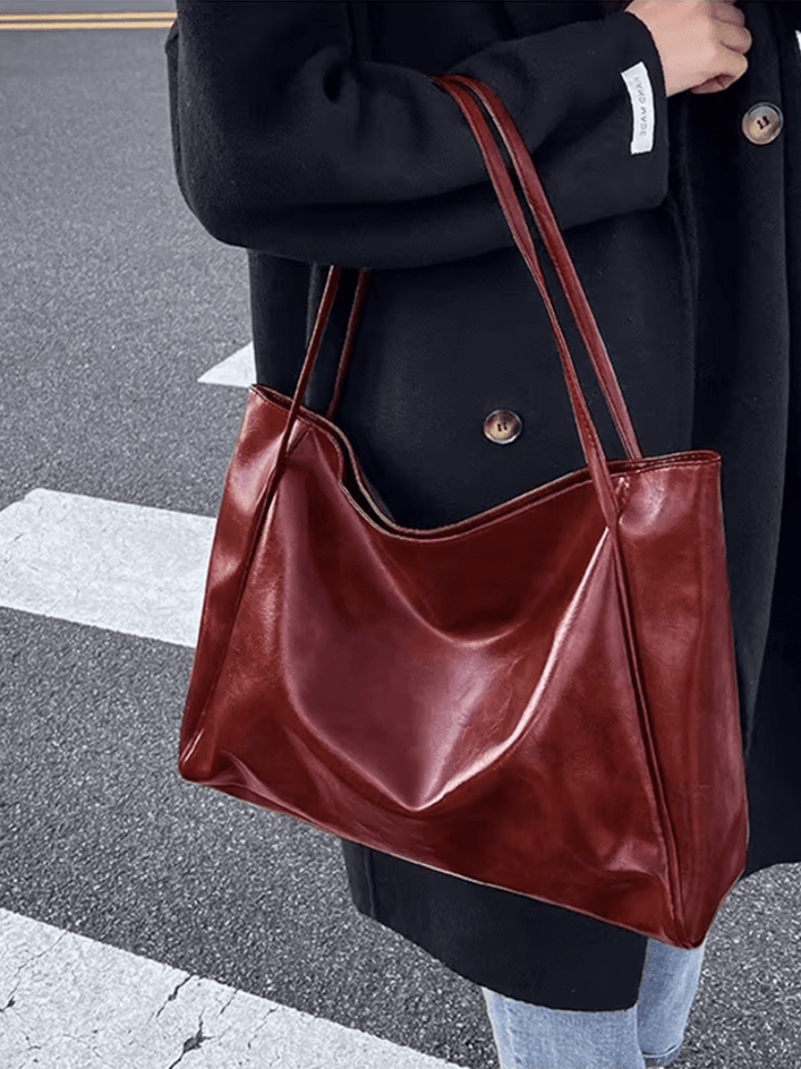 Lisslune | Large Women's Leather Shoulder Bag Handbag Shopper Burgundy