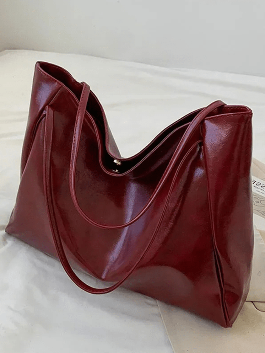 Lisslune | Large Women's Leather Shoulder Bag Handbag Shopper Burgundy