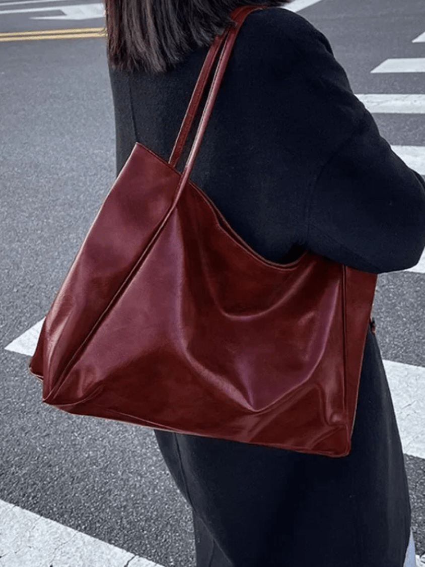 Lisslune | Large Women's Leather Shoulder Bag Handbag Shopper Burgundy