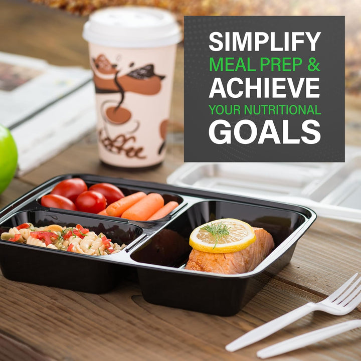 Lisslune | Meal Prep Containers – 3 Compartment Bento Dozen with Lid 900 ml [20 Pack]