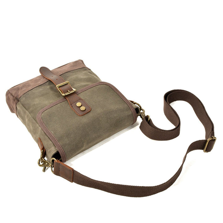 Lisslune | HorizonPath - Compact Vintage Shoulder Bag - High-Quality Waxed Cotton and Full-Grain Leather