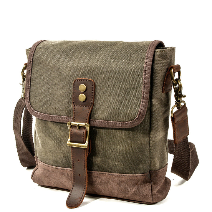 Lisslune | HorizonPath - Compact Vintage Shoulder Bag - High-Quality Waxed Cotton and Full-Grain Leather
