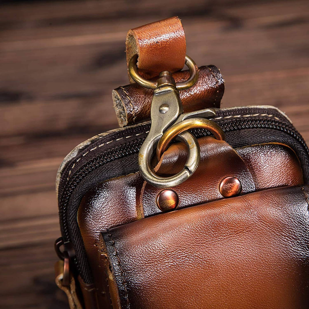 Lisslune | Men’s Genuine Leather Waist Bag – Anti-Radiation Travel Belt Pouch with Magnetic Closure