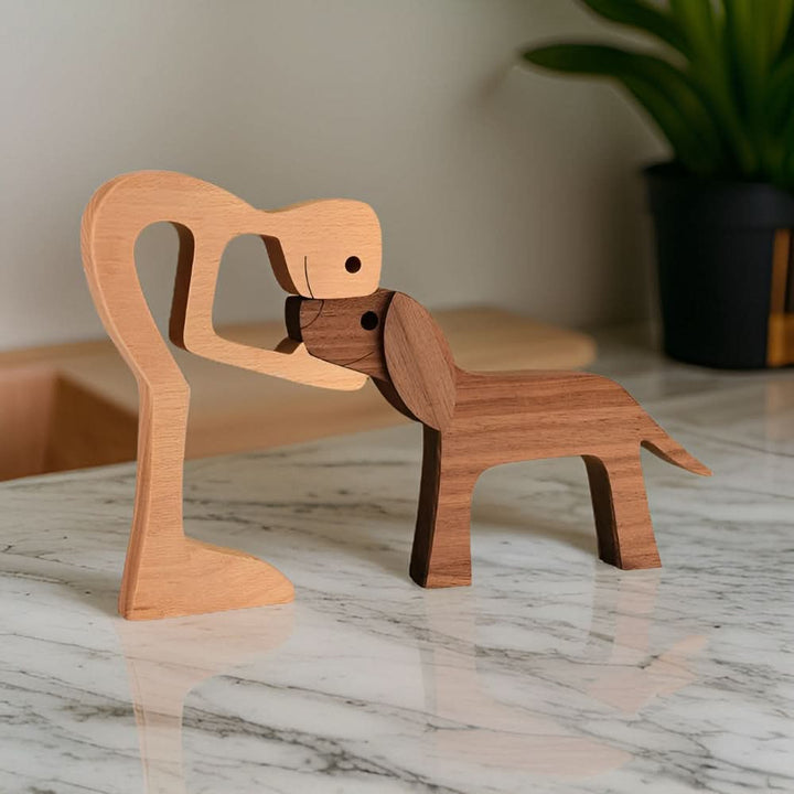 Lisslune | Handcrafted Wood Dog and Human Figurine