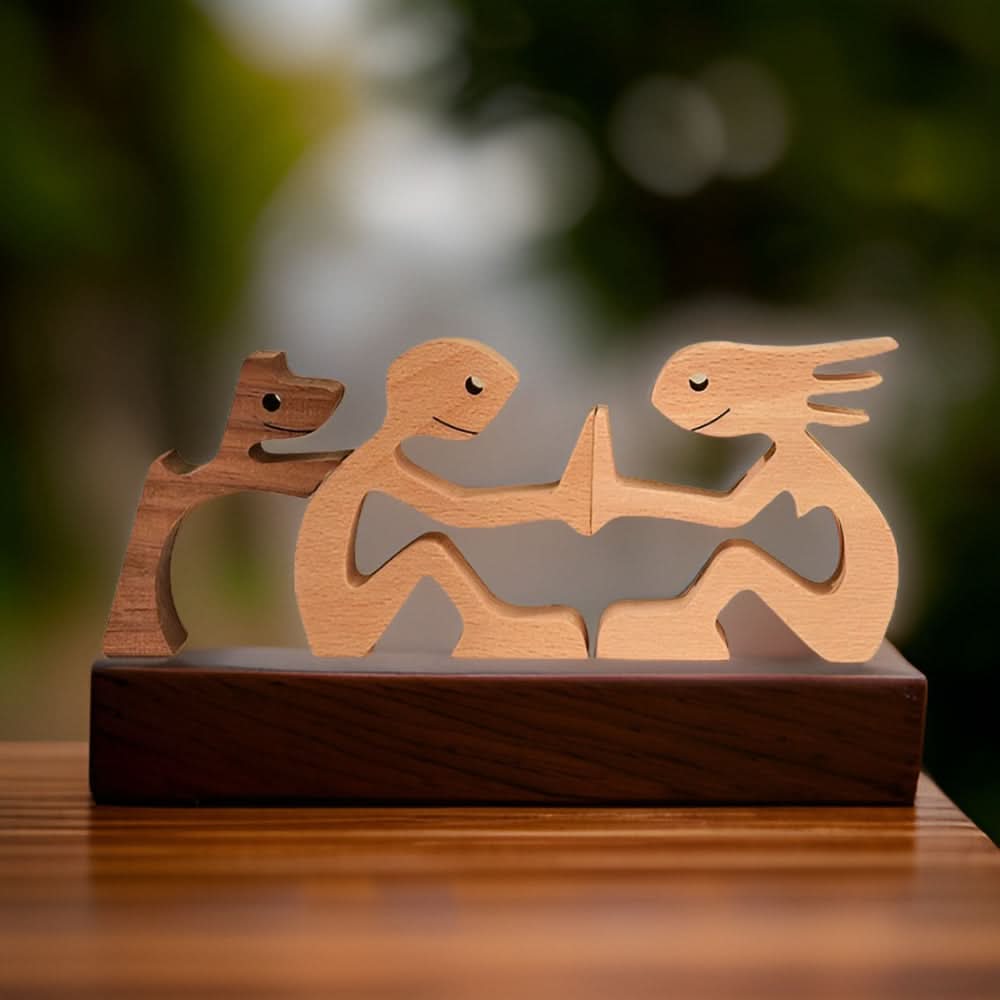 Lisslune | Handcrafted Wood Dog and Human Figurine