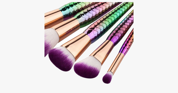 Lisslune | 5-piece Rainbow Mermaid Brush Set