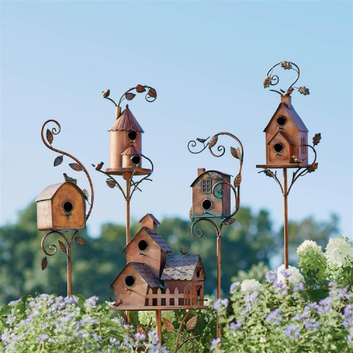 Lisslune | Metal Art Birdhouse on Garden Stake