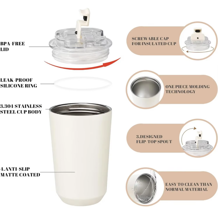 Lisslune | Milk White Insulating Travel Mug – Stainless Steel Thermos Flask