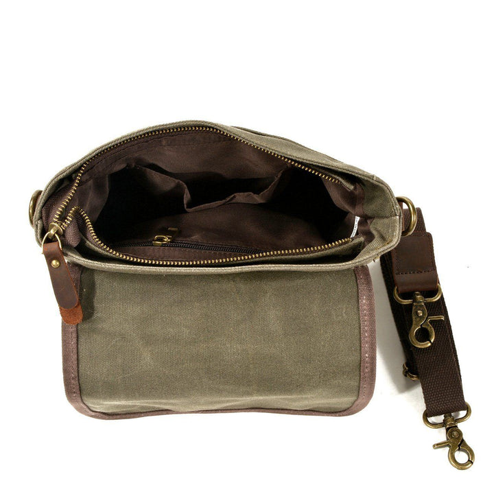 Lisslune | HorizonPath - Compact Vintage Shoulder Bag - High-Quality Waxed Cotton and Full-Grain Leather
