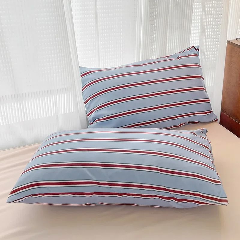 Rynx | Minimalistic Red Striped Light Blue Bedding Set