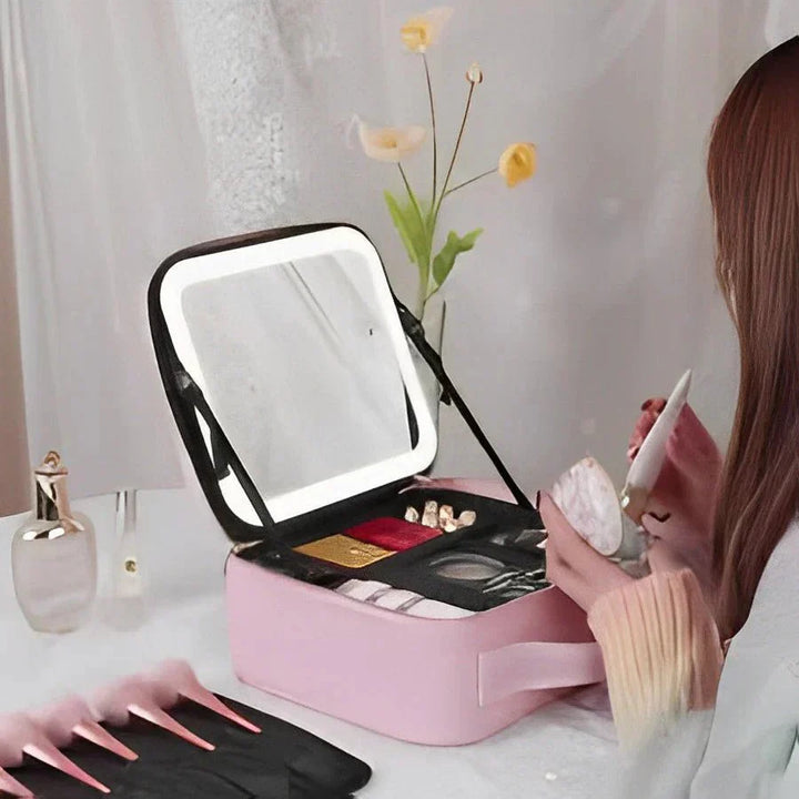 Lisslune | MirrorGlam LED Make-up Bag – Portable Cosmetic Case with Adjustable Light & Organizer Loops