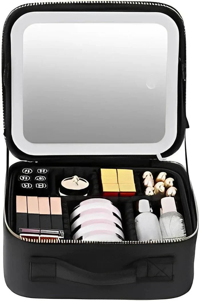 Lisslune | MirrorGlam LED Make-up Bag – Portable Cosmetic Case with Adjustable Light & Organizer Loops