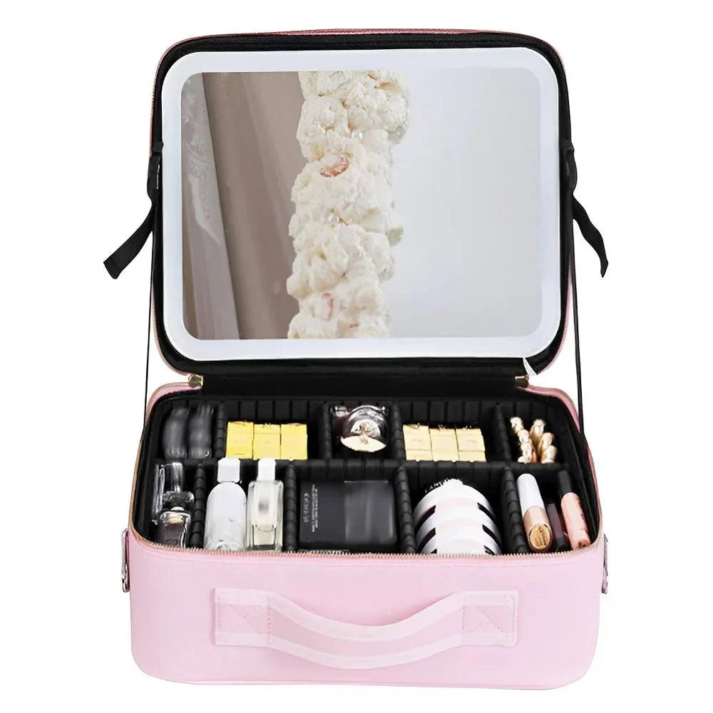 Lisslune | MirrorGlam LED Make-up Bag – Portable Cosmetic Case with Adjustable Light & Organizer Loops