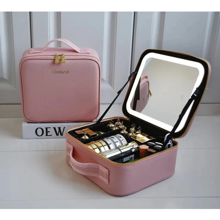 Lisslune | MirrorGlam LED Make-up Bag – Portable Cosmetic Case with Adjustable Light & Organizer Loops