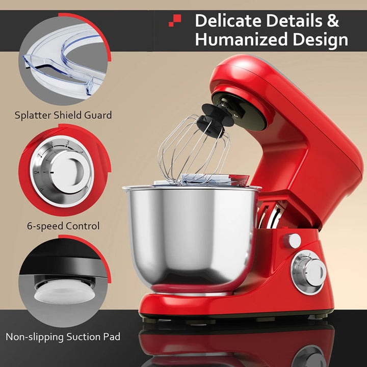 Lisslune | Powerful 6-Speed Stand Mixer with 5.3Qt Stainless Steel Bowl and Versatile Attachments