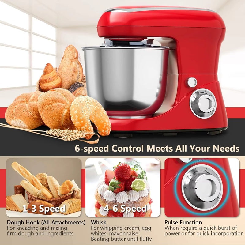 Lisslune | Powerful 6-Speed Stand Mixer with 5.3Qt Stainless Steel Bowl and Versatile Attachments