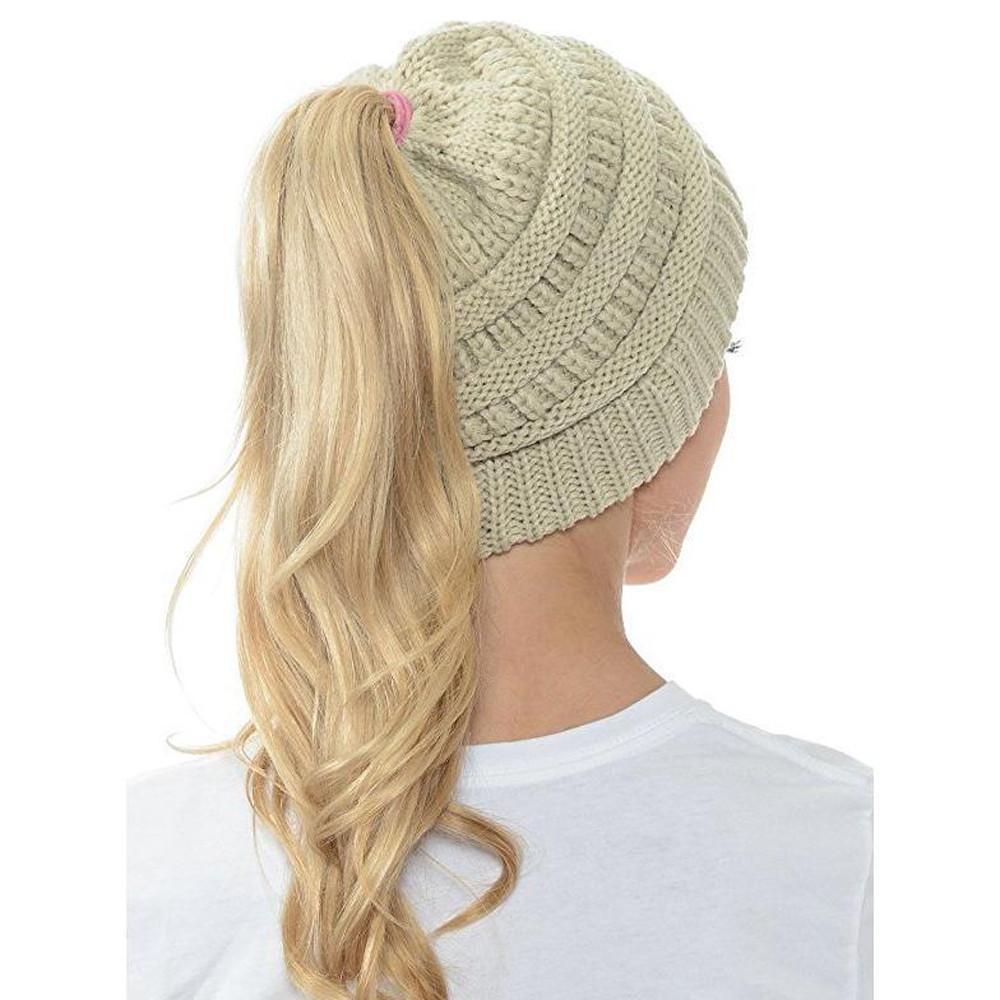 Lisslune | Women’s Soft Knit Ponytail Beanie – Casual Winter Hat