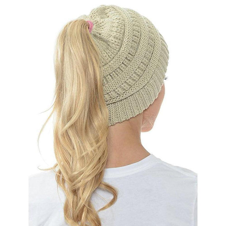 Lisslune | Women’s Soft Knit Ponytail Beanie – Casual Winter Hat