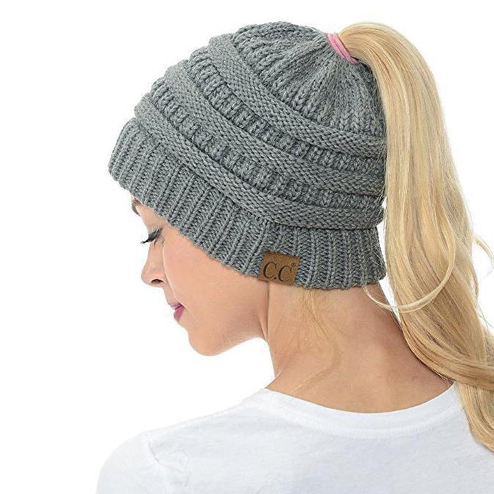 Lisslune | Women’s Soft Knit Ponytail Beanie – Casual Winter Hat