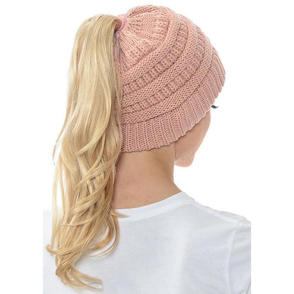 Lisslune | Women’s Soft Knit Ponytail Beanie – Casual Winter Hat