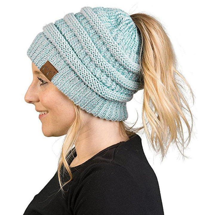 Lisslune | Women’s Soft Knit Ponytail Beanie – Casual Winter Hat