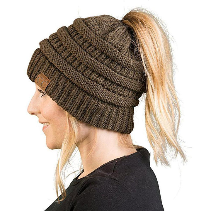 Lisslune | Women’s Soft Knit Ponytail Beanie – Casual Winter Hat