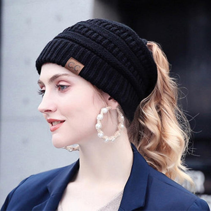 Lisslune | Women’s Soft Knit Ponytail Beanie – Casual Winter Hat