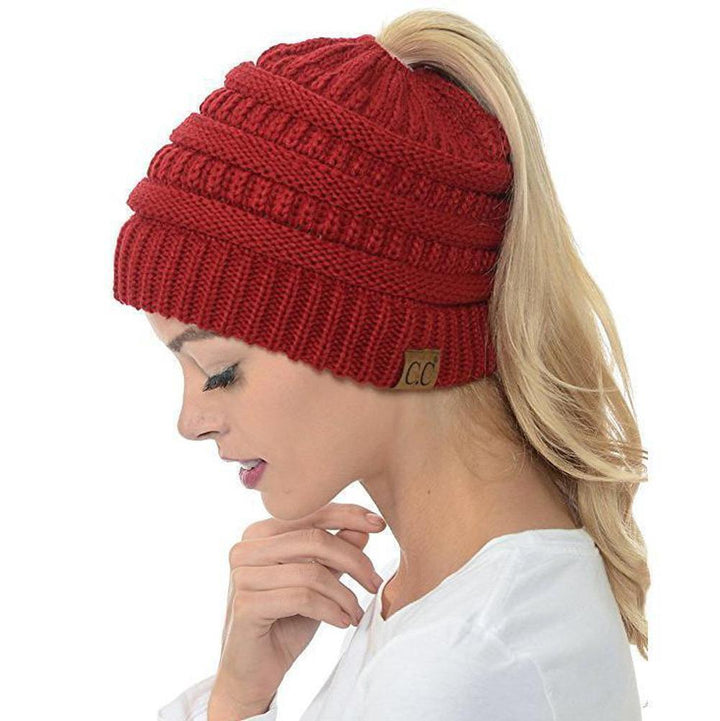 Lisslune | Women’s Soft Knit Ponytail Beanie – Casual Winter Hat