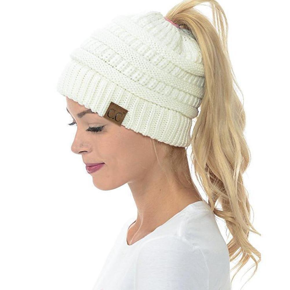 Lisslune | Women’s Soft Knit Ponytail Beanie – Casual Winter Hat