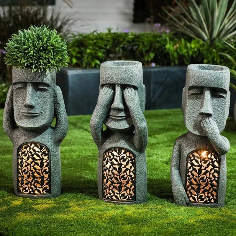 Lisslune | MoaiGlow Easter Island Planter Statue with LED Light