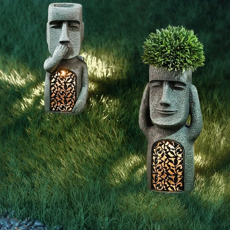 Lisslune | MoaiGlow Easter Island Planter Statue with LED Light