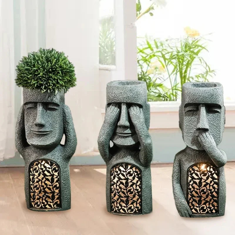 Lisslune | MoaiGlow Easter Island Planter Statue with LED Light