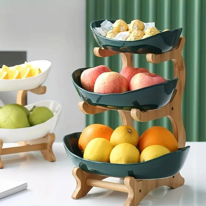 Lisslune | BambuNest – Modern Bamboo Fruit Basket with Removable Trays & Multi-Tier Design