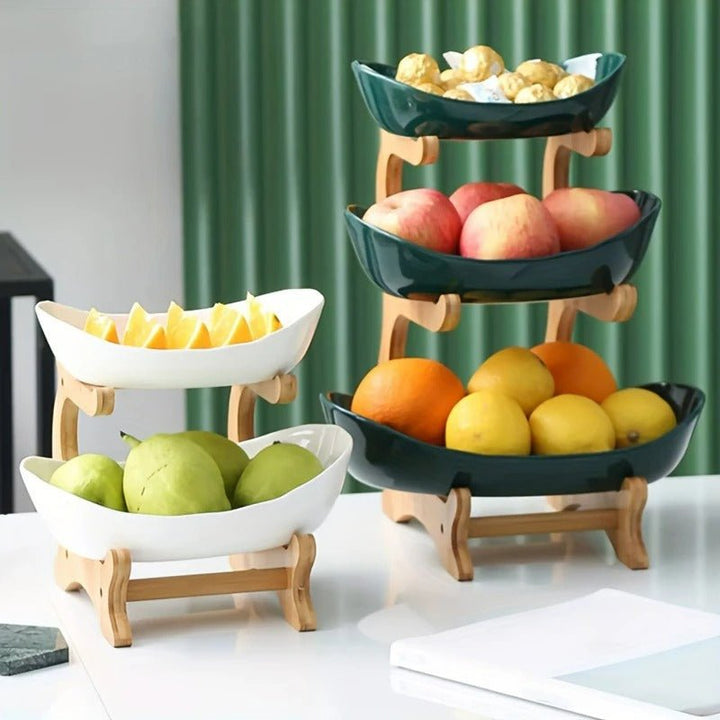 Lisslune | BambuNest – Modern Bamboo Fruit Basket with Removable Trays & Multi-Tier Design
