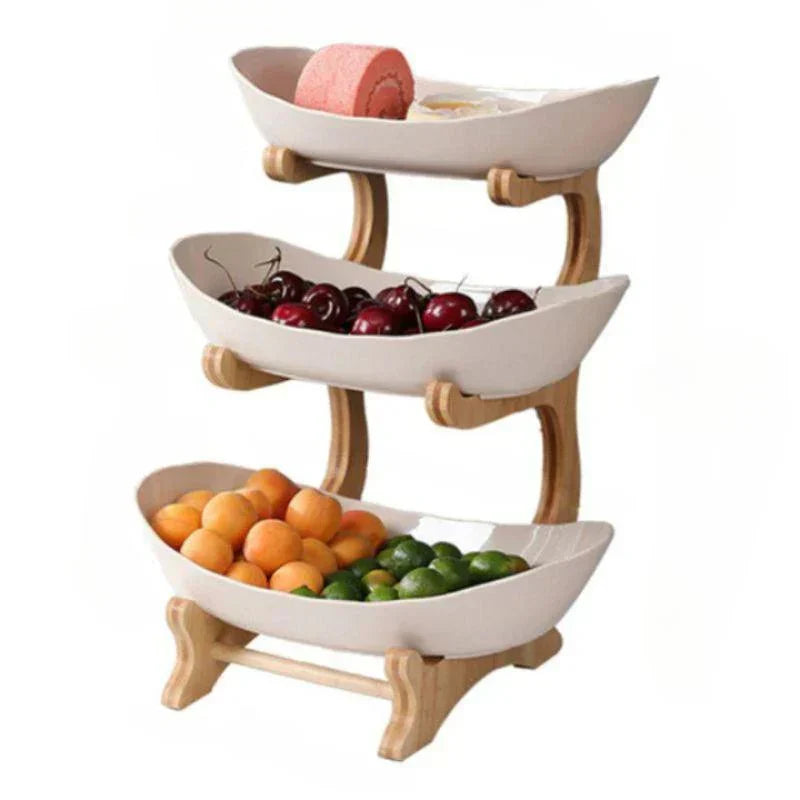 Lisslune | BambuNest – Modern Bamboo Fruit Basket with Removable Trays & Multi-Tier Design
