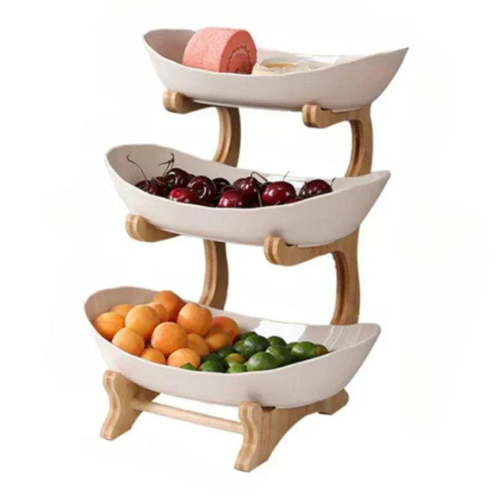 Lisslune | BambuNest – Modern Bamboo Fruit Basket with Removable Trays & Multi-Tier Design