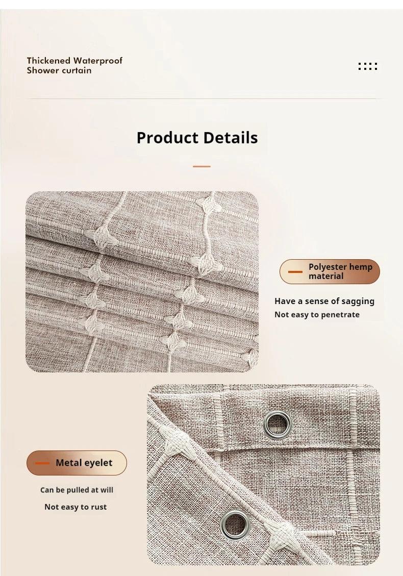 Lisslune | Modern Jacquard Linen Shower Curtain with Tassels (1 pcs) │ For Nordic Bathroom Decoration