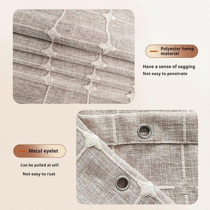 Lisslune | Modern Jacquard Linen Shower Curtain with Tassels (1 pcs) │ For Nordic Bathroom Decoration